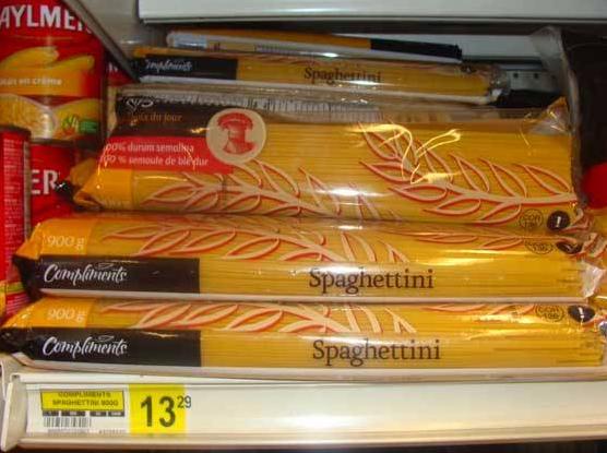 Spaghettini: $13.29 - Dry pasta is among some products, such as canned foods, coffees and teas, that remain subsidized under the Nutrition North Program, but only for northern communities that do not have marine access between Oct. 3 and March 31. Photo submitted by Ron Elliott.