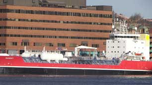 The merchant tanker Nanny is shown in St. John's harbour. The ship was delivering fuel supplies in Nunavut when it ran aground Wednesday in Simpson Strait. (Submitted by Clarence Vautier)