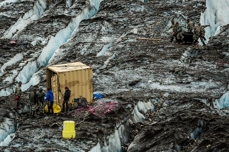 Military personnel recovering the remains of a C-124 airplane that crashed on Colony glacier in 1952. July 12, 2012. Photo: Loren Holmes.