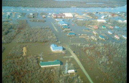 The inundated village of Kwethluk, on the Kuskokwim river, photographed May 14, 2012. Photo; George Coyle, State of Alaska. Alaska Dispatch 
