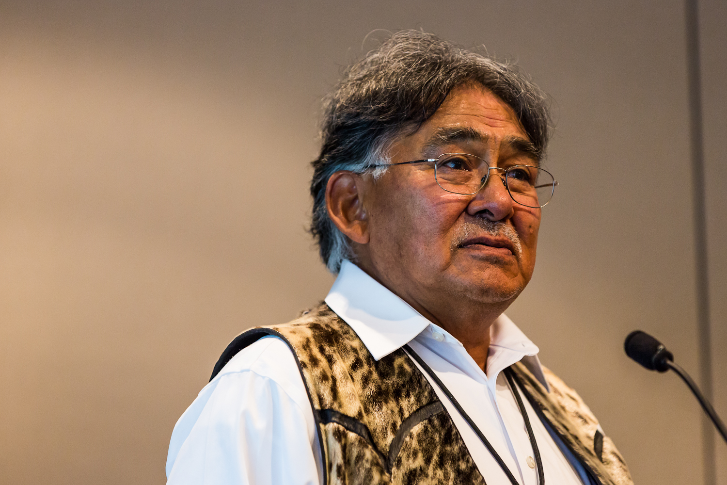 Former North Slope Borough mayor Edward Itta, speaking at the Arctic Imperative Simmit August 27, 2012. Photo: Loren Holmes. Alaska Dispatch. 