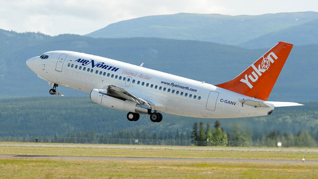 An Air North 737 takes off from the Whitehorse Airport. Flight attendants at Yukon's Air North have organized themselves into a bargaining unit with the Public Service Alliance of Canada and are looking for a new deal from their employer. (Air North)