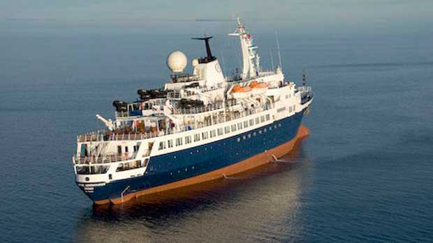 The MV Clipper Adventurer cruise ship is shown in this Canadian Coast Guard photo from Aug. 29, 2010, the day when the ship's passengers were rescued. (Canadian Coast Guard/Canadian Press)