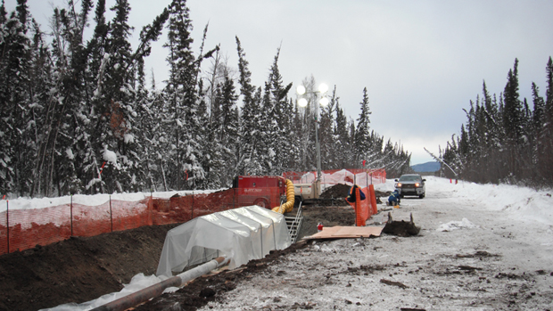 Enbridge has dug up nearly 100 cubic metres of contaminated soil at two spots along the Norman Wells pipeline. (Submitted by Todd Nogier) CBC.ca