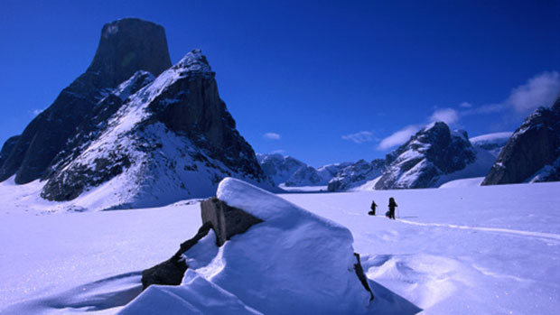 Mount Asgard, a 2,000 metre peak in Auyuittuq National Park on Baffin Island. Charges have been dropped against three international climbers who BASE jumped off Mount Asgard and made an acclaimed film about it. (Getty Images )