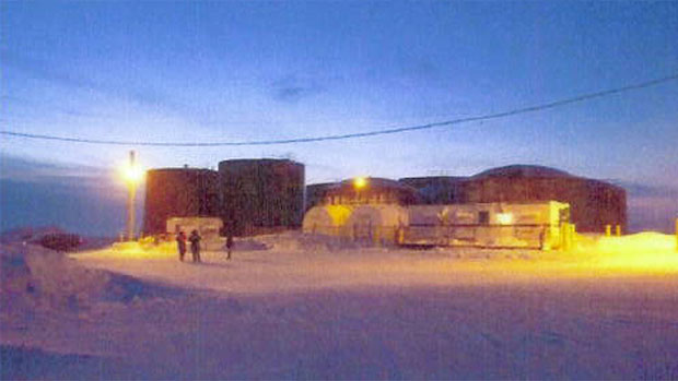 About 87,000 litres of gasoline spilled from this fuel tank farm in the hamlet of Resolute, Nunavut, last winter. (Government of Nunavut)