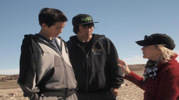 Lukasi Forrest, Travis Kunnuk and Marie-Helene Cousineau during filming of Uvanga. (Uvanga Facebook page)