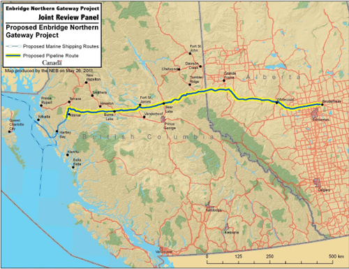 The proposed Northern Gateway pipeline. foreignpolicyblogs.com
