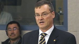 Keith Peterson, Nunavut's Finance Minister, presented the careful, measured budget in the legislature today. (CBC)