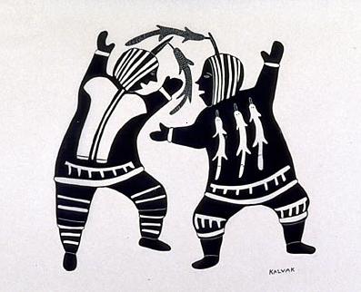 Economic driver of Canada’s remote aboriginal communities? Untitled (Two People Dancing), c. 1970 stone cut on paper. Artist: Helen Kalvak. Printmaker: Harry Egotak