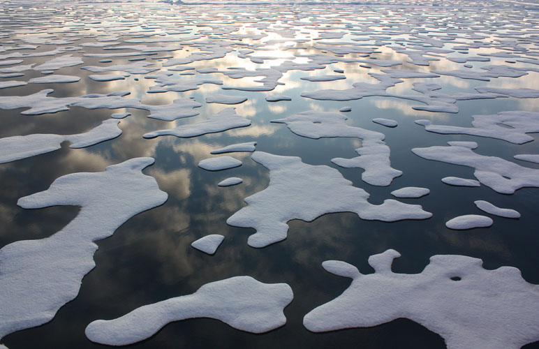 On July 20, the U.S. Coast Guard Cutter Healy steamed south in the Arctic Ocean toward the edge of the sea ice. Photo by Kathryn Hansen/NASA 