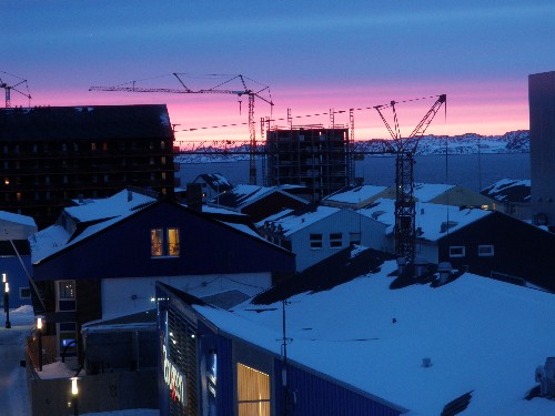 Cranes in downtown Nuuk.