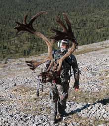 The antlers of the mountain caribou Mark Seacat hunted in the Mackenzie Mountains on Aug. 17 may be the second-largest on record. (Tom & Adam Foss/Foss Creative Photography)