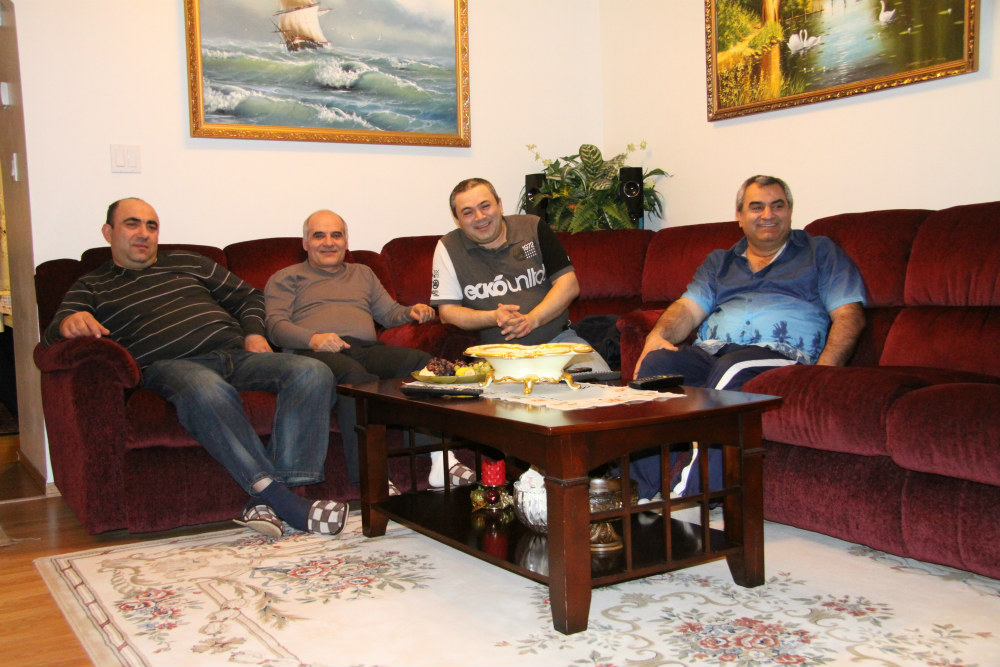 (From left to right) Armenian diamond cutters Matevos Harutyunyan, Seyran Hayrapetyan, Zakar Hovhannisyan and Galust Khachatryan still regularly get together. Photo Levon Sevunts