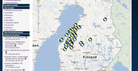 Observations of the light phenomenon were made across many parts of Ostrobothnia. Image: Ursan Taivaanvahti-havaintojärjestelmä  