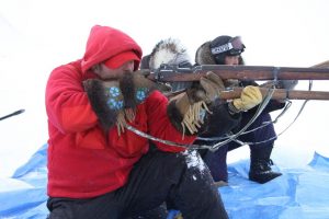 Canadian Rangers practice shooting their Lee Enfield rifles from a kneeling position. Photo by Levon Sevunts.