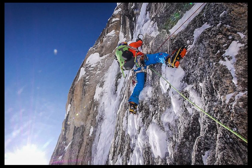 David Lama climbs up the Moose's Tooth in the first ascent of