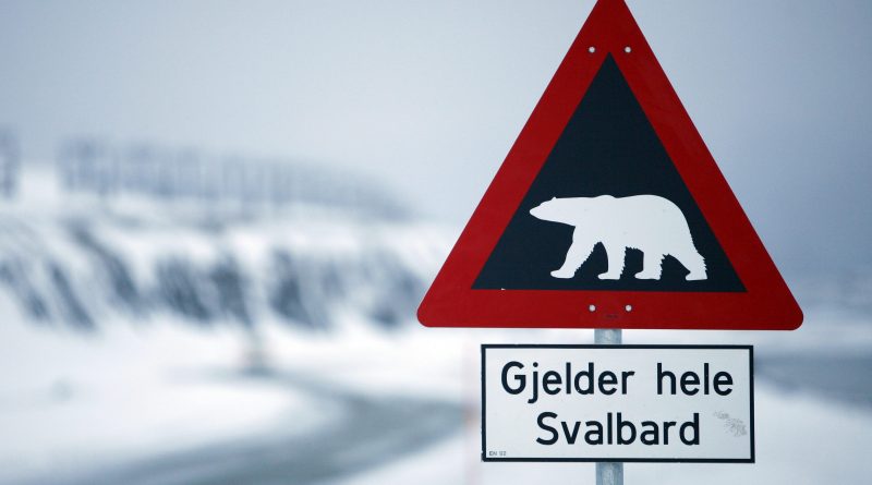 A sign warning of polar bears outside of Longyearbyen, the main settlement in Norway's Arctic archipelago of Svalbard. (John McConnico / AP Photo)