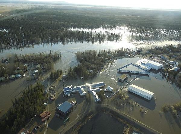 Homes and other buildings shown flooded in Galena, Alaska in 2013. (Ed Plumb / National Weather Service / AP)