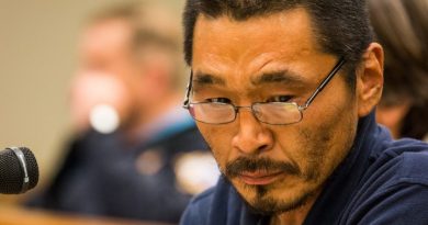 Sammy Jackson I, during his trial in a Bethel courtroom. Mr. Jackson and his father, Sammy Jackson II, were both cited for subsistence fishing for king salmon during an emergency closure last June. (Loren Holmes, Alaska Dispatch)