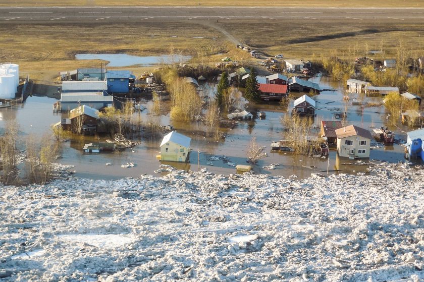 Homes and other buildings are shown flooded in Galena, Alaska. (Ed Plumb, National Weather Service, AP)
