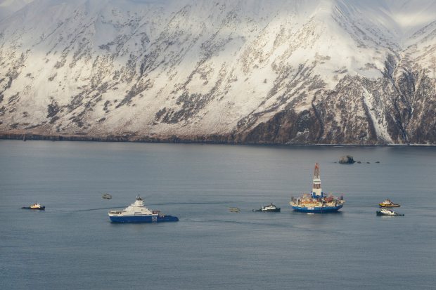 Blunders during the 2012 drilling season, including permitting and technical issues with the Noble Discoverer drillship and the grounding of the Kulluk conical drilling unit, led Shell to halt its 2013 drilling season. (Courtesy Shell)