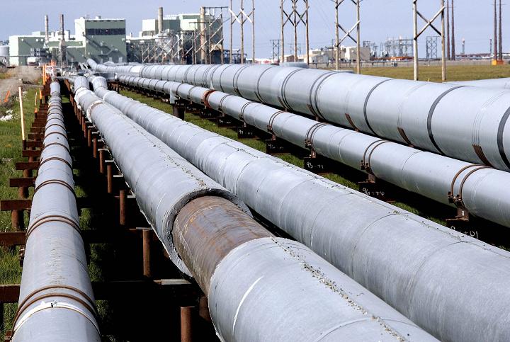 Pipelines run from one BP's facility at the Prudhoe Bay oil field on Alaska's North Slope. (Al Grillo / AP)