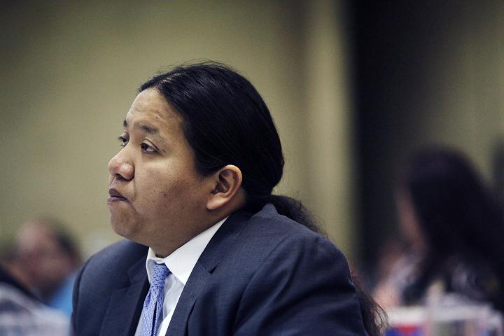 Rep. Kevin Killer listens to testimony during the Indian Child Welfare Act summit Wednesday, May 15, 2013 in South Dakota. (Benjamin Brayfield / Rapid City Journal / AP)