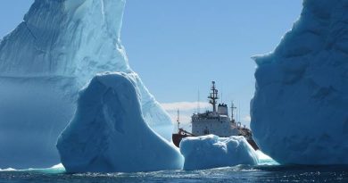 An iceberg cluster surrounds the Canadian Coast Guard Ship Ann Harvey on Saturday, June 8, 2013 about 60 nautical miles east of Makkovik, Labrador. The coast guard says the largest iceberg cluster it has seen in recent years is drifting south off Labrador near the Strait of Belle Isle. (Canadian Coast Guard / The Canadian Press)