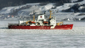 The Canadian Coast Guard icebreaker Amundsen in 2005. A helicopter operating with the vessel has crashed in the Canadian Arctic. (Jacques Boissinot/The Canadian Press)