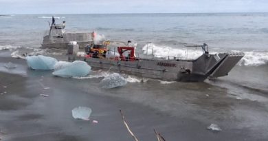 The 77-foot vessel ran into trouble after encountering heavy waves and an especially high tide, causing it to crash into floating river ice from Alaska's Seal River. (USCG)