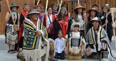 Traditionally woven robes worn during the recent Aboriginal Day celebration at the Kwanlin Dun Cultural Centre in Whitehorse, Yukon. (CBC)