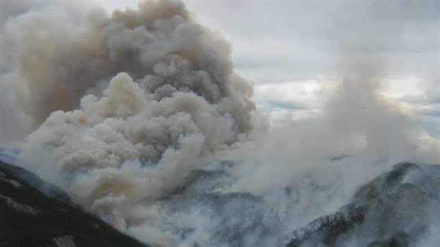 This photo, taken July 2, shows the blaze near Wrigley. Fire officials have been fighting the blaze for over a week now. (NWT Department of Environment and Natural Resources)