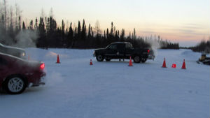 A photo of the ice road blockade that happened in February of this year.