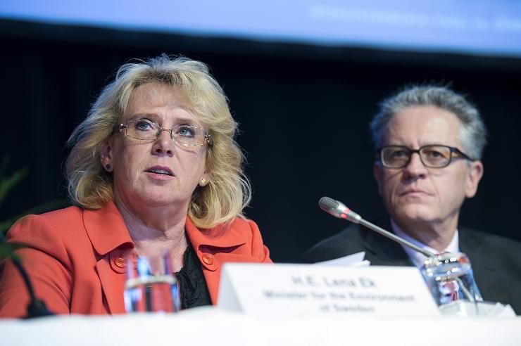 Swedish Environment Minister Lena Ek (L) at a meeting of the Intergovernmental Panel on Climate Change (IPCC) in Stockholm, Sweden on September 23, 2013 (BertilEnevag/Scanpix/AFP)
