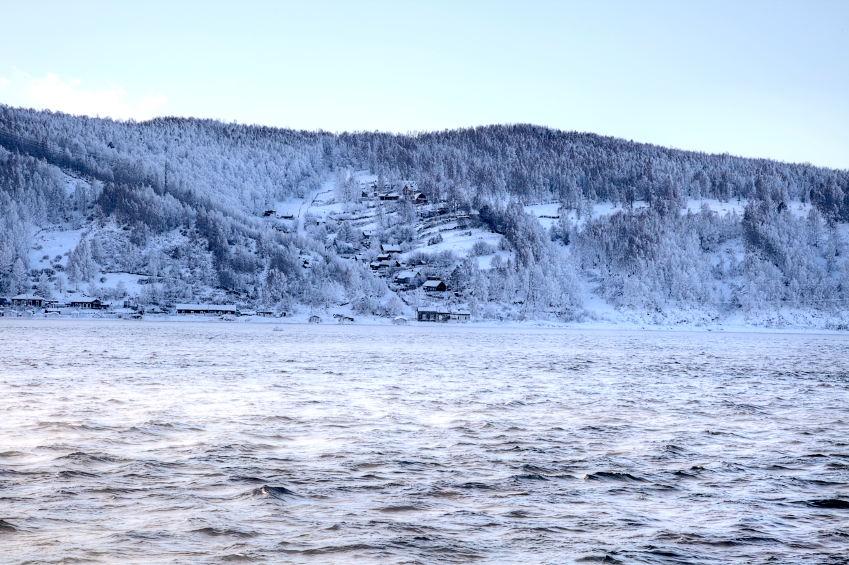 Very nipping frost on the river Angara. Siberia