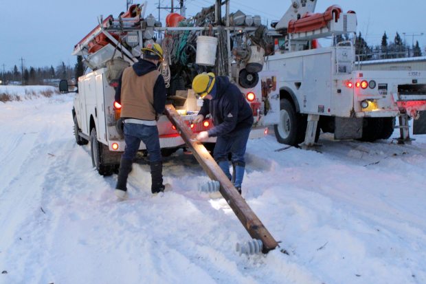 Every new electricity generator in Fairbanks had been sold by Thursday as utility crews struggled to restore power to thousands who'd been left in the dark, with temperatures falling toward zero, after an unusual windstorm that tore through Interior Alaska this week. (Courtesy Golden Valley Electric Association / Alaska Dispatch)