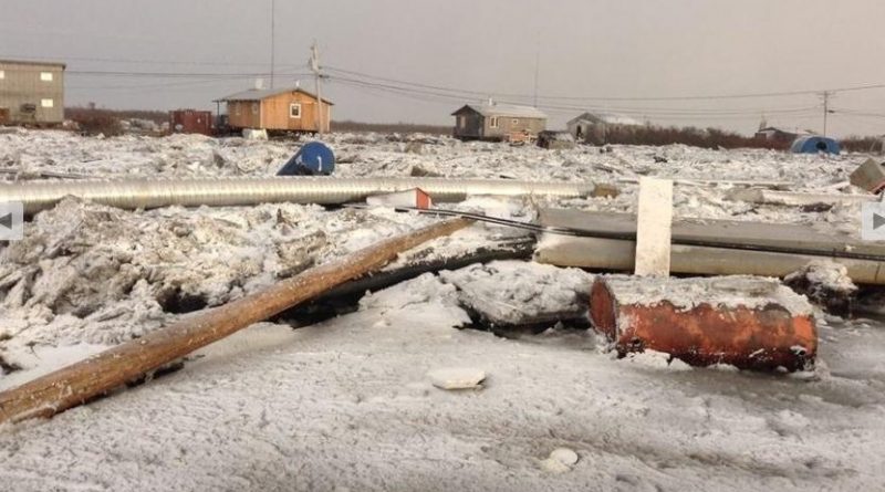 Ice buildup from flooding in the community of Kotlik. Nov. 11, 2013. (Patricia Okitkun / courtesy Alaska Dispatch)