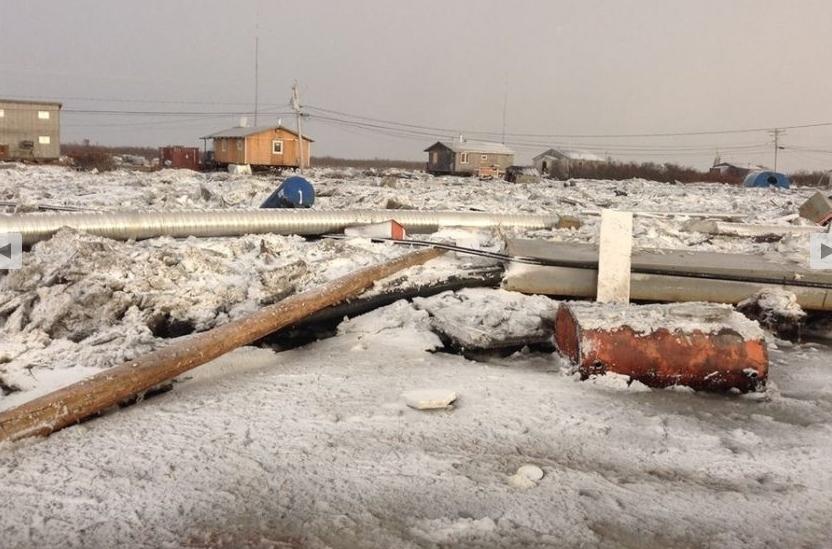 Ice buildup from flooding in the community of Kotlik. Nov. 11, 2013. (Patricia Okitkun / courtesy Alaska Dispatch)
