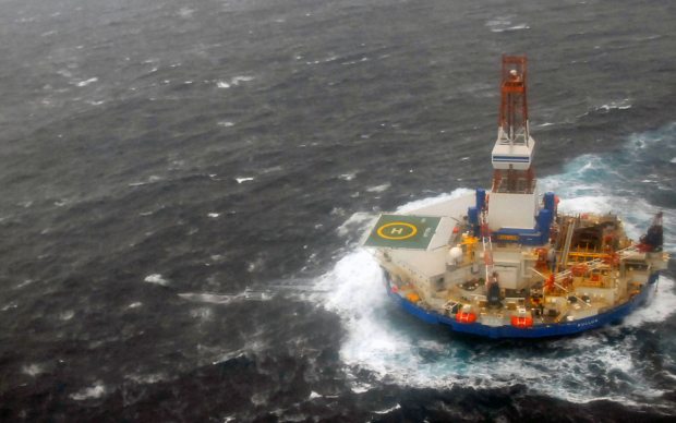 The Royal Dutch Shell drilling rig Kulluk aground off a small island near Kodiak Island Tuesday Jan. 1, 2013.(U.S. Coast Guard / AP)