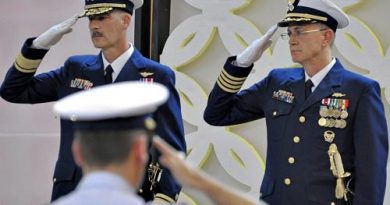 United States Coast Guard Seventeenth District Rear Admiral Thomas P. Ostebo, left with Captain Carl J. Uchytil in May 2011. (Klas Stolpe / Juneau Empire / AP)