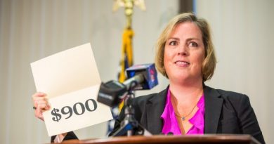 Alaska Revenue Commissioner Angela Rodell, shown here announcing the 2013 Permanent Fund Dividend amount, said her department didn't attempt to make oil production forecasts beyond 10 years out and thus couldn't say whether production would begin increase that far in the future. (Loren Holmes / Alaska Dispatch)