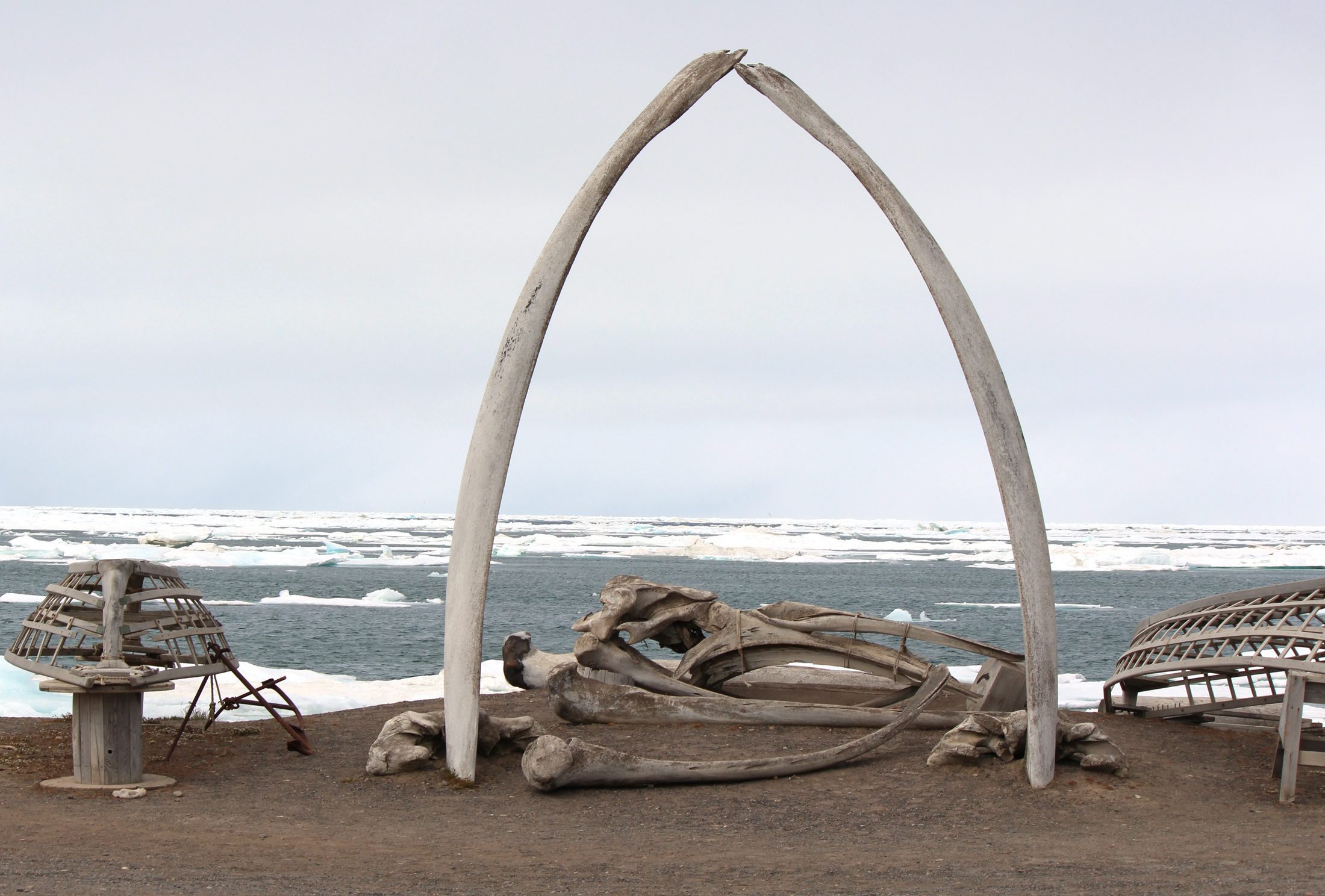 A whalebone arch sits on the Barrow, Alaska shoreline. (Nicole Klauss / Kodiak Daily Mirror / AP)