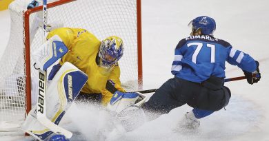 Finland forward Leo Komarov skates into Sweden goaltender Henrik Lundqvist during the third period of the men's semifinal ice hockey game at the 2014 Winter Olympics, Friday, Feb. 21, 2014, in Sochi, Russia. (Matt Slocum/AP)