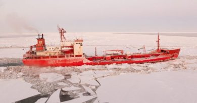 The Renda makes its way through Bering Sea ice, bringing winter fuel to Nome in 2012. The slight growth in Bering Sea ice between 1979 and 2012 stands in contrast to the substantial loss of summer sea ice in the Arctic Ocean, according to a new report. (U.S. Coast Guard / Alaska Dispatch)