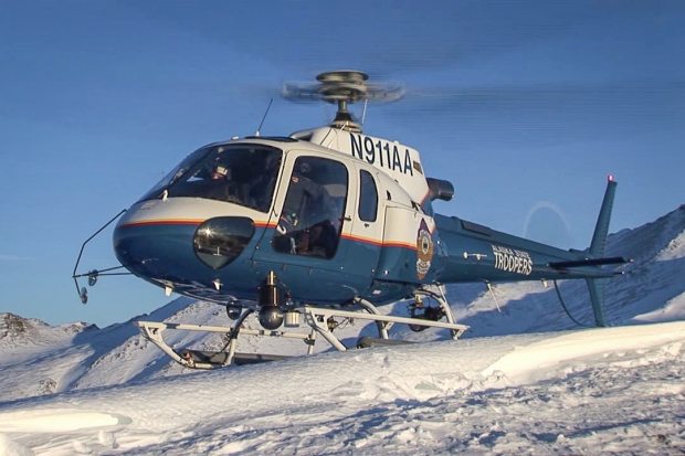 Alaska State Troopers helicopter "Helo-1," pictured here, crashed in March of 2013, killing decorated trooper pilot Mel Nading, along with trooper Tage Toll and snowmachiner Carl Ober. (Courtesy Alaska State Troopers / Alaska Dispatch)