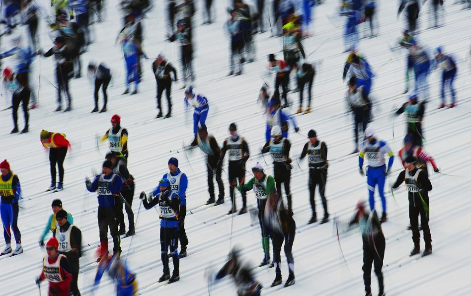 Skiers at the 2012 edition of the Vasaloppet ski marathon. (Jonathan Nackstrand / AFP)