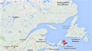 Red dot indicates Hay Island. Hundreds of grey seals died from an infection which had previously been found in the Arctic in ringed seals which have built up resistance. Melting Arctic ice has meant the species ranges are no longer physically separated and their ranges are beginning to overlap. (Google)