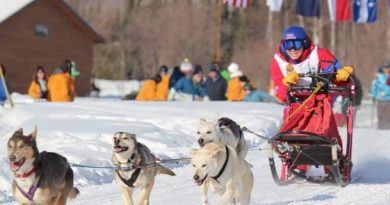 13-year-old Ethel Ford of Rankin Inlet, a community in Canada’s eastern Arctic territory of Nunavut, races in the individual 7.5 km dog mushing race. She finished just three minutes behind the gold medallist from Alaska. ‘I did alright,’ she told the CBC’s Alyssa Mosher, but Ford says she wishes she’d stopped for people passing her, so they could help pack down the trail and lead her faster to the finish line. (Michel Rheault / CBC.ca)