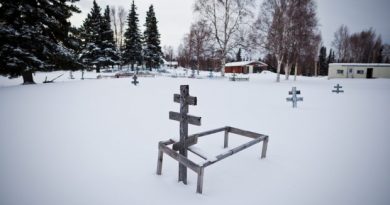 A gravesite outside the St. Nicholas Orthodox Church in Nikolai. (Loren Holmes / Alaska Dispatch)